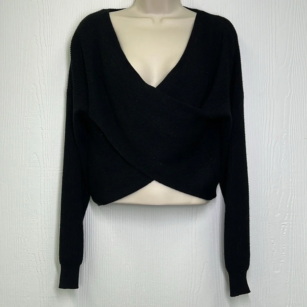 Zara - Black Chunky Knit Twisted Front Lightweight Long Sleeve Sweater Size Sm